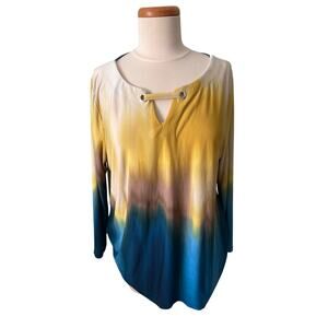 Calvin Klein Shirt Blouse Women's Large Gradient Tie Dye Semi Sheer Long Sleeve
